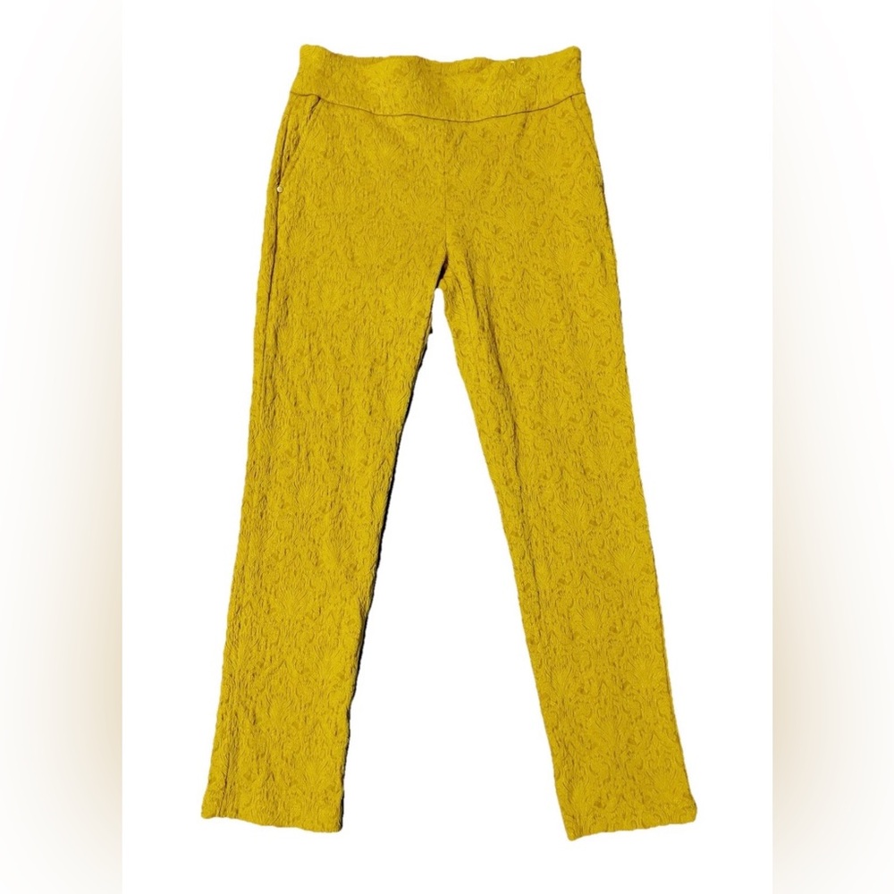Attyre Y2k Gold Crochet Lace Textured Pull On Stretch Pants Size 4P Boho Chic